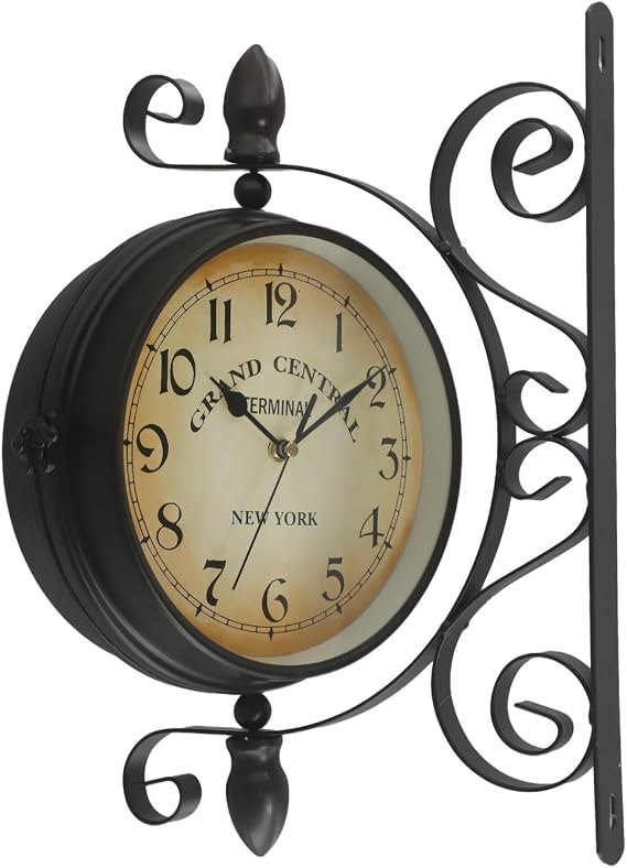ZMdooreasy Double-Sided Vintage Wall Clock, Outdoor Garden Clock Train Station Vintage Mounted, 8-Inch, for Lobby and Porch