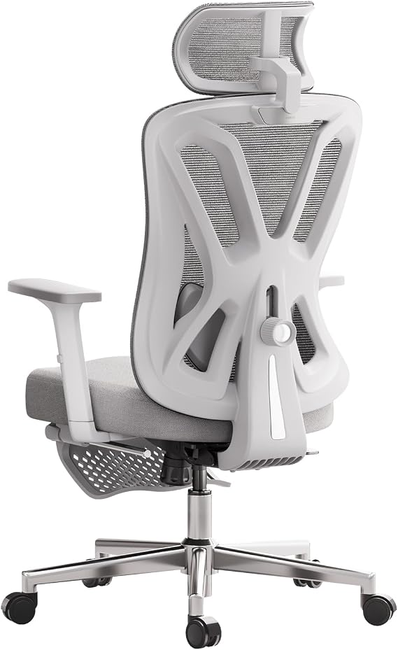 Hbada P5 Silla de Oficina ergonómica con Soporte Lumbar Ajustable, cojín elástico Transpirable, reposabrazos Ajustables y reposacabezas, Reposapiés Integrado, Negro (Acero al Carbono, Oro)