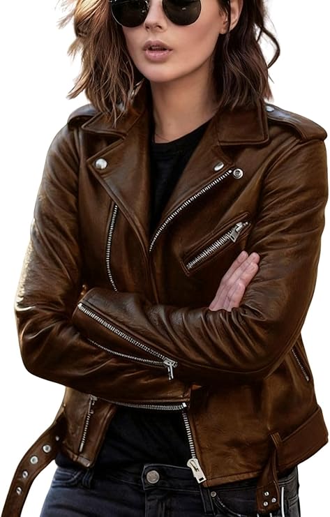 Women's With Blet Work Asymmetrical Jackets Zipper Slim Fitted Coats Side Pockets Lapel Collar Jackets