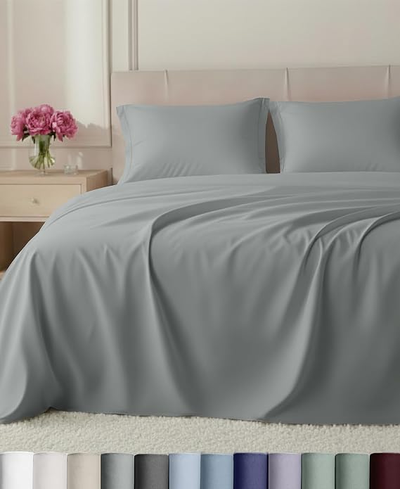 California Design Den Luxury 800 Thread Count King Sheets, Light Grey