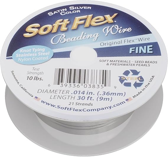 Soft Flex 21 Strand Beading Wire Fine 0.14 Diameter 30ft Design Wire | For jewelry making, 0.14, easy to thread, bead stringing wire, satin silver, thin wire, nylon coated beading