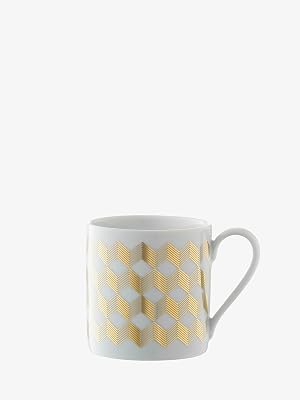 LSA International Chevron Mug 11 oz, Luxury Modern Elegant Porcelain Cup with Geometric Gold Pattern