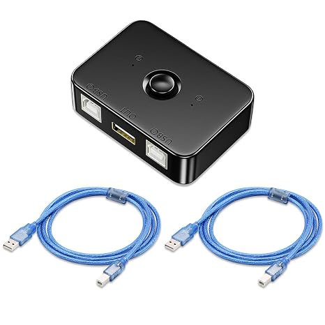 USB 2.0 Switch Printer Sharing Switch Adapter 2 USB Ports Includes 2 x 1.5 m with LED Light 2 Computers Share 1 Printer Manual Switcher for PC Printer Scanner