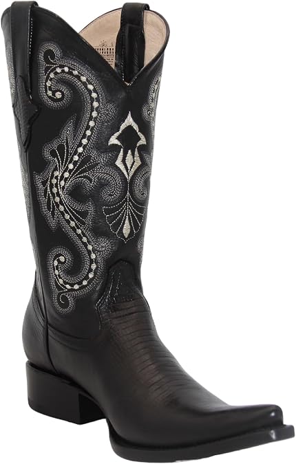 Mens Leather Snip Toe Armadillo Lizard Print Cowboy Boots