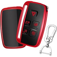 QBUC Car Key Cover for 5 Button Soft TPU with Keychain Anti-dust Protection Car Remote Key Fob Case Cover (Red)