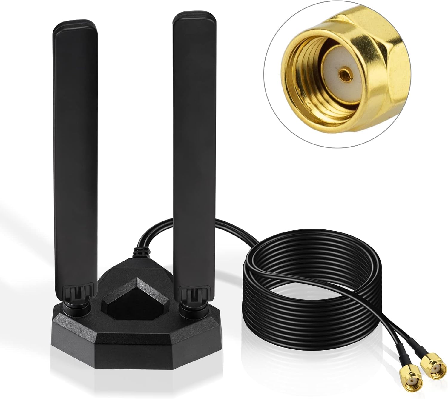 Eightwood High-Gain WiFi6E Antenna with Magnetic Base and Tri-Band Antenna Support: 2400-2500 MHz  5150-5850 MHz  5900-7125 MHz - Includes 2m Extension Cable