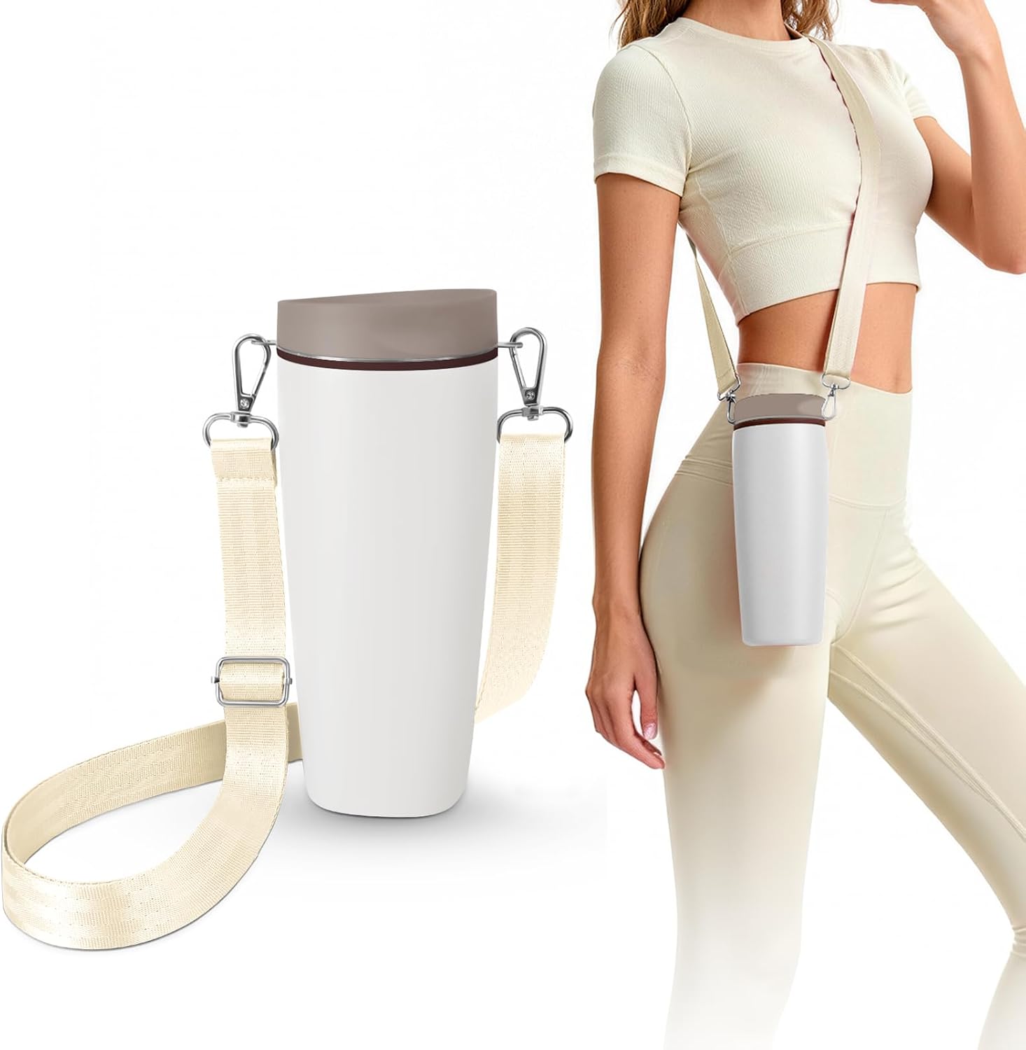 Water Bottle Strap Compatible with Owala Smoothsip Slider 12oz 20oz Coffee Mug & 12oz 24oz with Handle, Adjustable Heavy Duty Shoulder Strap, Sling, Hanging, Crossbody Carry for Outdoors, Hiking