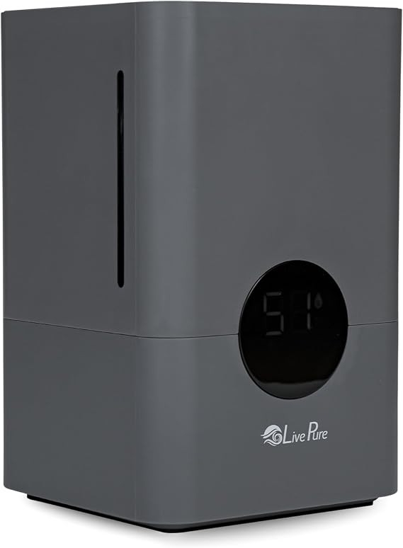 LivePure 1.2 L (.3 Gallon) Ultrasonic Cool Mist Top Fill Digital Humidifier with LED Display Screen, Graphite