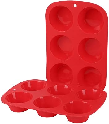 GiFBERA Silicone Non-Stick Muffin Pan 6-Cavity Mold Pack of 2 Standard Size Bakeware Cupcake Pan, BPA Free, Dishwasher safe, Red
