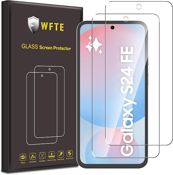 WFTE 2-Pack Screen Protector for Samsung S24 FE/ A27 5G/A57 5G,9H Hardness,Anti-Scratch,Anti-Fingerprint,Bubble-Free,HD Clear,Premium Protective Tempered Glass Film for Samsung Galaxy S24 FE