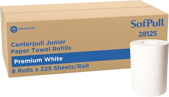 Georgia-Pacific SofPull Junior Centerpull Premium Paper Towel by GP PRO, Georgia-Pacific, White, 28125, 8 Rolls Per Case