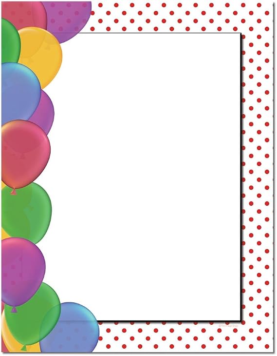 Party Balloons 100 Pack - 8.5 x 11 Inch Printable Letterhead - Laser and Inkjet Printer Compatible
