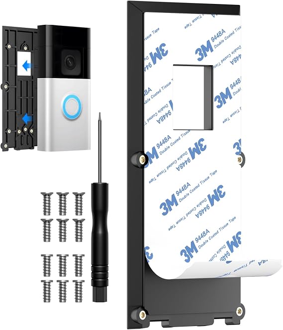 No Drill Ring Doorbell Mount - Compatible with Ring Video Doorbell 1/2/3/4, Battery Plus & Pro - Adhesive Mount for Apartments, Damage-Free Installation