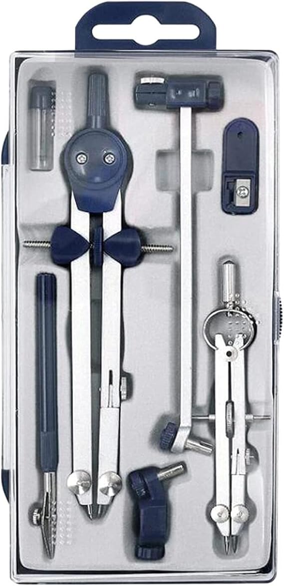 7pcs Stainless Steel Compass Set for Math & Art - Multifunctional Geometry Drafting Tools, Includes Adjustable Compass, Protractor & Extension Beam for Precision Drawing