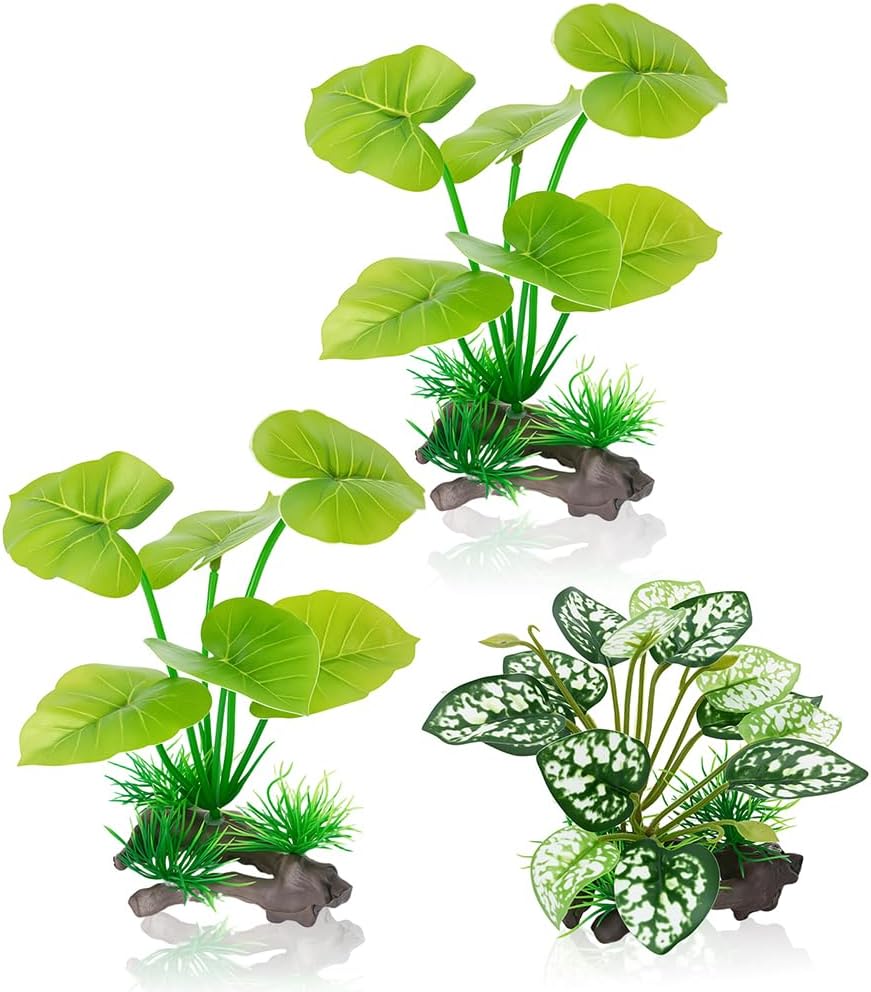 3-Pack Artificial Aquarium Plants Set - 2 6 inch & 1 5 inch Realistic Plastic Fish Tank Decor with Weighted Base for Betta Tanks, Aquascaping, Reptile Terrariums