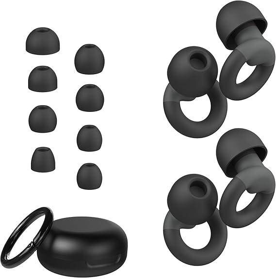 JUSTRVN Ear Plugs for Sleeping, 2 Pairs of Reusable Earplugs for Noise Reduction 25dB-30dB with 8 Ear Tips, Soft Hearing Protection EarPlugs for Concert,Noise Sensitivity, Study & Work