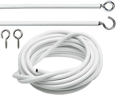 Net Curtain Wire, White Curtain Wire Hanging Cord with Self-Adhesive Hook and Eyes for Curtain, Hanging Window Cord Cable Kit 2-4 Meters Size:2m