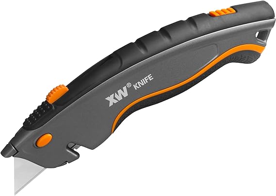 XW Dual-system Safety Utility Knife with Auto-retractable & 3-position Retractable, 2-in-1 Heavy Duty Box Cutter with Total 5 Blades