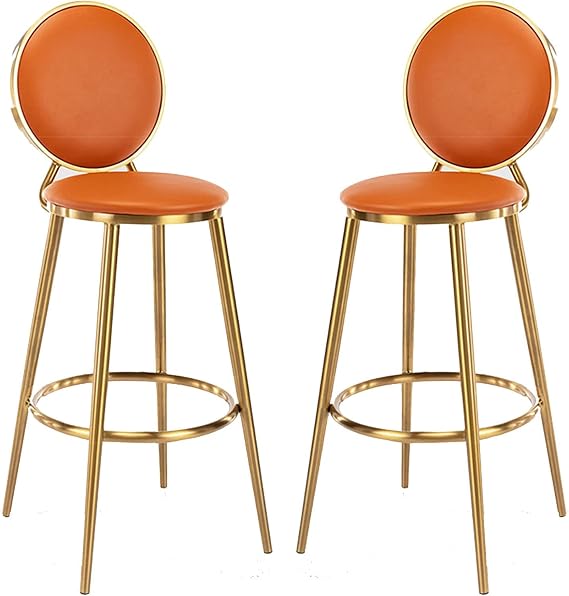 Modern Bar Stools Set Counter Height Dining Chairs Bar Stool with Round Back for Kitchen Counter Padded Counter Height Bar Chair Set of 2 Height Stools(Orange,65cm)