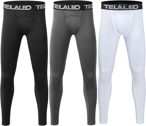 TELALEO Youth Football Pants Boys Compression Leggings Tights Base Layer | Football practice pants and compression tights for boys; moisture wicking youth athletic leggings for hockey baseball