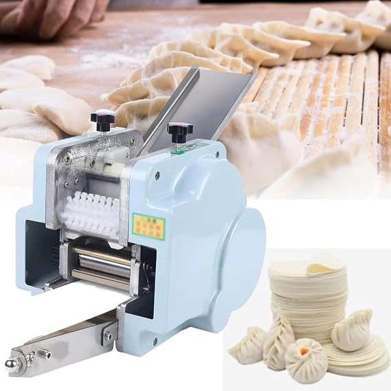 Electric Commercial Dumpling Wrapper Maker, Automatic Dumpling Skin Maker Machine, Stainless Steel, 8cm, Commercial Spring Roll/Pierogi/Ravioli/Momo, 50 Wrappers/Min, Blue