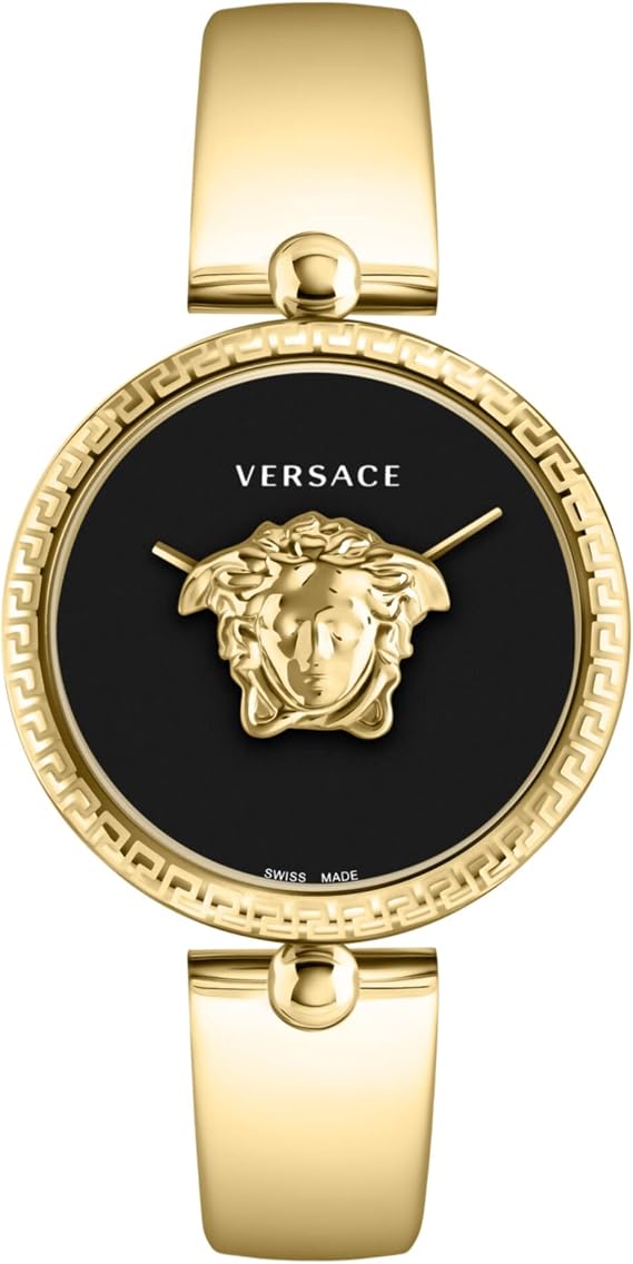Versace Women's Palazzo Empire Collection Luxury Ladies Watch with Gold Strap, Gold Case, Black Dial, Quartz Movement, Water Resistant