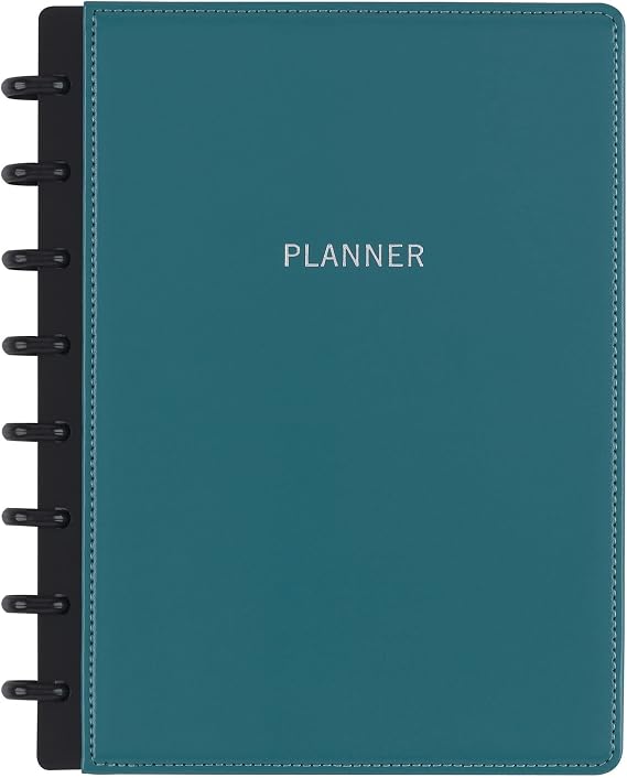 TUL Discbound Monthly Planner Starter Set, Undated, Junior Size, Leather Cover, Teal