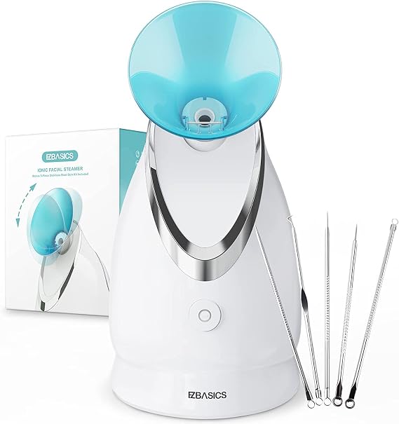 EZBASICS Face Steamer Professional, Nano Ionic Facial Steamer for Pores with Warm Mist Humidifier Atomizer and Sauna Inhaler Spa, Aromatherapy Design,