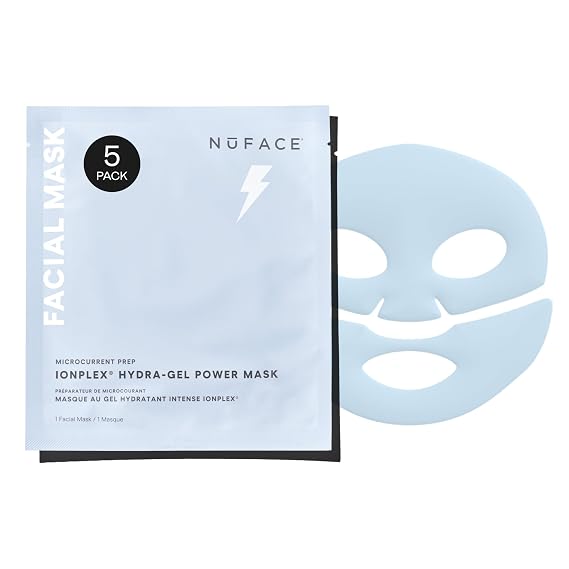 NuFACE IonPlex Hydra-Gel Power Mask - Hydrating Korean Face Mask, 2-Piece Cooling Skincare Sheets + Allantoin & Glycerin for Dewy, Glass Skin - Plumps & Smooths Fine Lines - Vegan K-Beauty, 5 Count