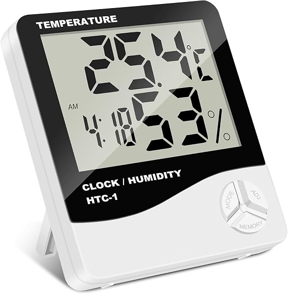 Digital Thermometer Hygrometer, Indoor Humidity Meter Temperature | Accurate Temperature Monitor with Alarm Clock Gauge Thermometer Ambient for Home Terrarium Incubator Greenhouse Reptile