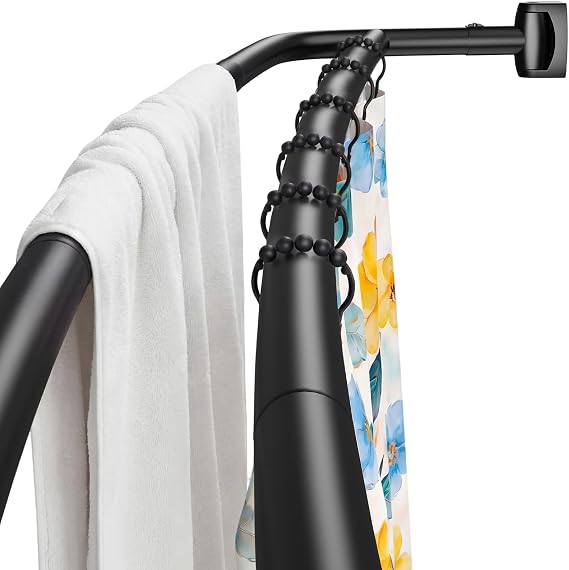 Double Curved Shower Curtain Rod, Matte Black Adjustable 37-78 Inches, Stainless Steel Double Shower Curtain Rods for Bathroom, Laundry Room, Bathtub and more，No Rust, Need to Drill