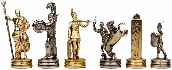 Manopoulos Poseidon Small Chess Set - Brass&Nickel Hand Made