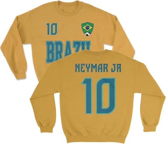 Brazil Neymar Jr 10 Soccer Inspired Jersey Style Unisex Crewneck Sweatshirt