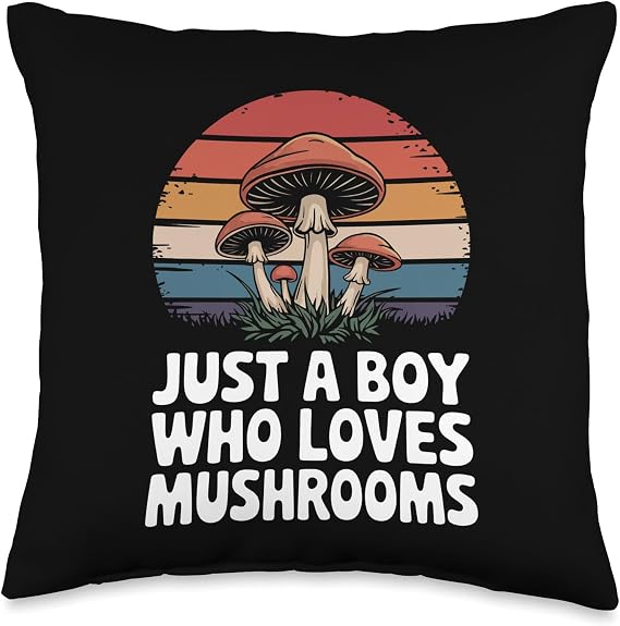Mushrooms Just A Boy Who Loves Mushrooms Throw Pillow