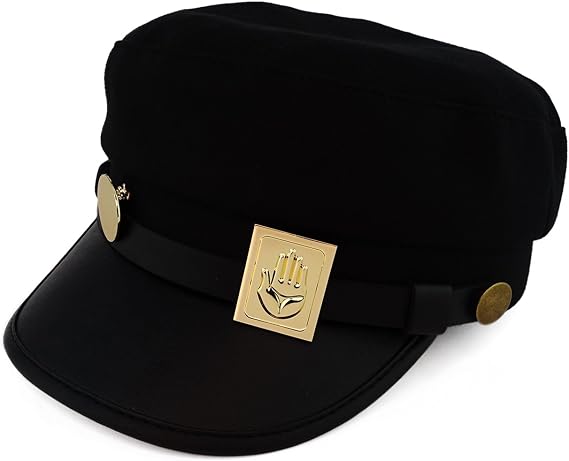 CrazyCatCos Kujo Jotaro Hat JoJo Black Cap Cool Halloween Cosplay Metal Badge Costume Accessory