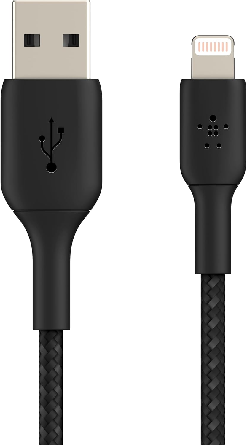 Belkin braided Lightning cable Boost Charge LightningUSB cable for iPhone, iPad, AirPods MFi certified iPhone charging cable, USB-A braided Lightning cable, 1 m, black