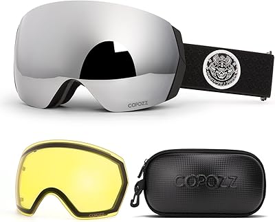 COPOZZ H2 Ski Goggles, Hyperbolic OTG Snow Goggles, Reduce Visual Distortion, UV 400, Snowboard Goggles for Adult Men Women