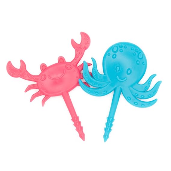 BapronBaby Sea Life Foodie Picks (2 Pack - Crab & Octopus) - Toddlers + Preschoolers Utensils - BPA Free - Dishwasher Safe - Self Feeding - 18