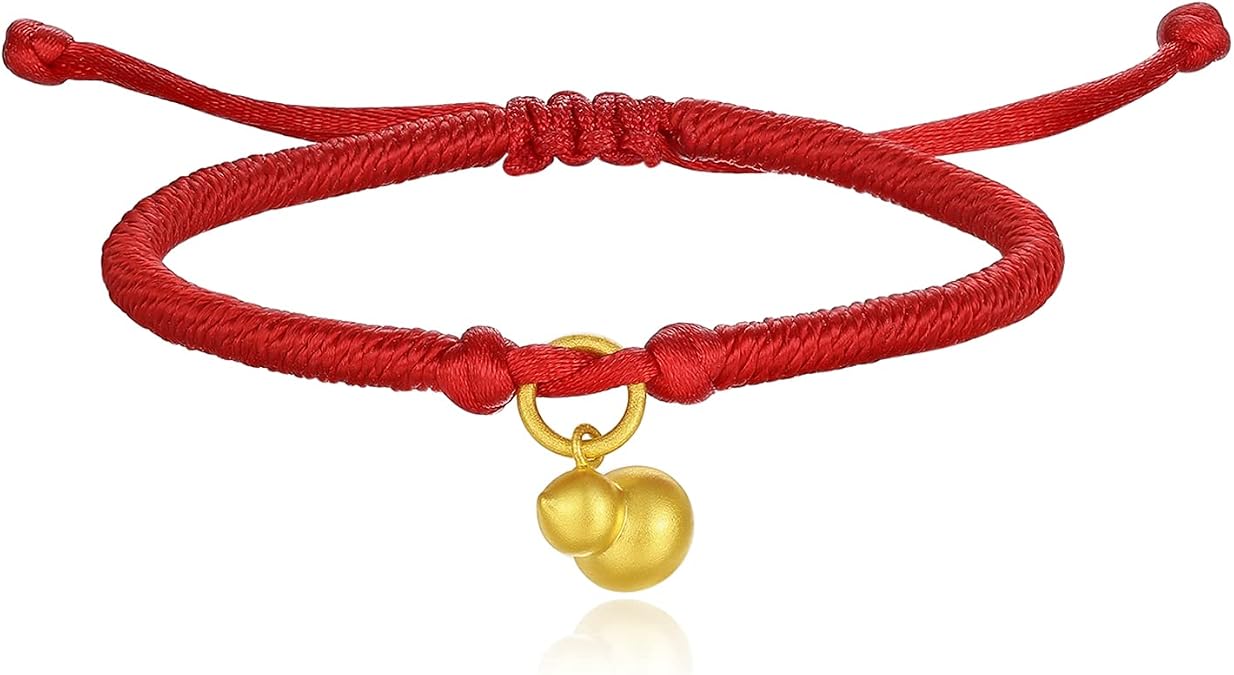 24K Gold Bracelet Red Charm Bracelets Protection Jewelry Gourd Chain Adjustable Bangle Good Luck Beads Lucky Charms Feng Shui Braided Rope Dainty Wulu Cord Stackable Blessing Gift for Women Men