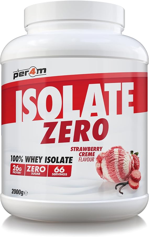 Per4m Isolate Zero Premium Whey Protein Powder | Superior Flavour Ultra Filtered + Amino Acids | Fast Absorbing Zero Sugar Gluten Free Shake for Lean Muscle & Recovery (2kg, Strawberry Creme)