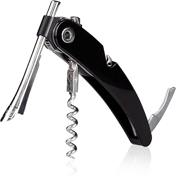 Vacu Vin Single Pull Corkscrew with Foil Cutter and Bottle Opener - Black