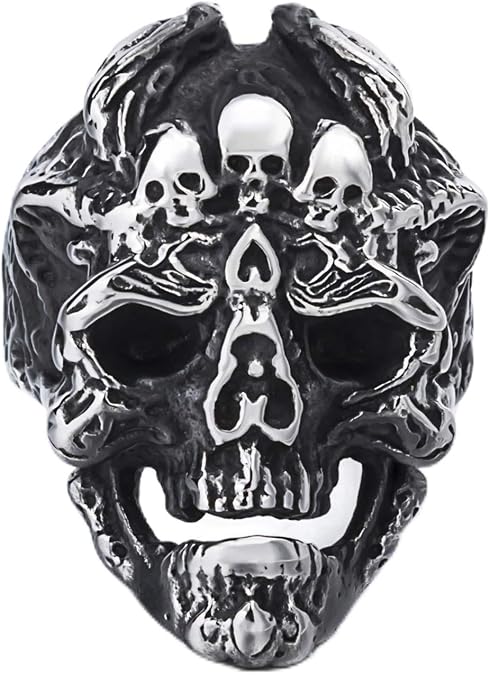 Men Skull Rings Stainless Steel Gothic Biker Punk Jewelry, Size 8-13