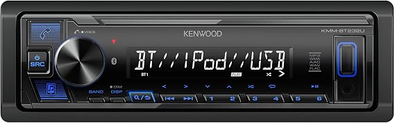 KENWOOD KMM-BT232U Single DIN Car Receiver, Bluetooth Car Stereo with Music Mix for 5 Devices, Dual Phone Connection, Front USB & AUX-In, 13-Band EQ, Digital Time Alignment, Short Chassis, 2.5V Preout