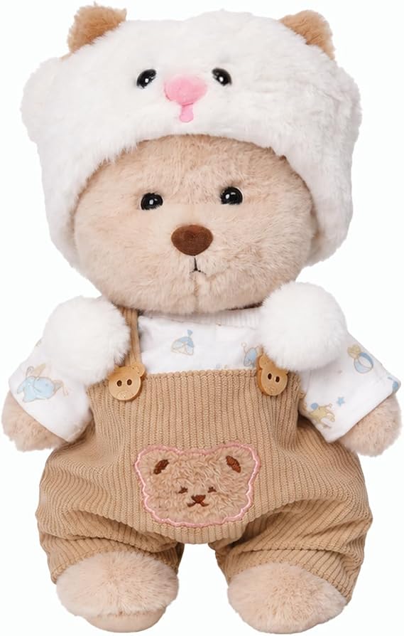 Teddy Bear 11.8 Inch with One Clothing Stuff Animal Plush Gift for Kids Girls Women Birthday. (Brown Lamb Suit)