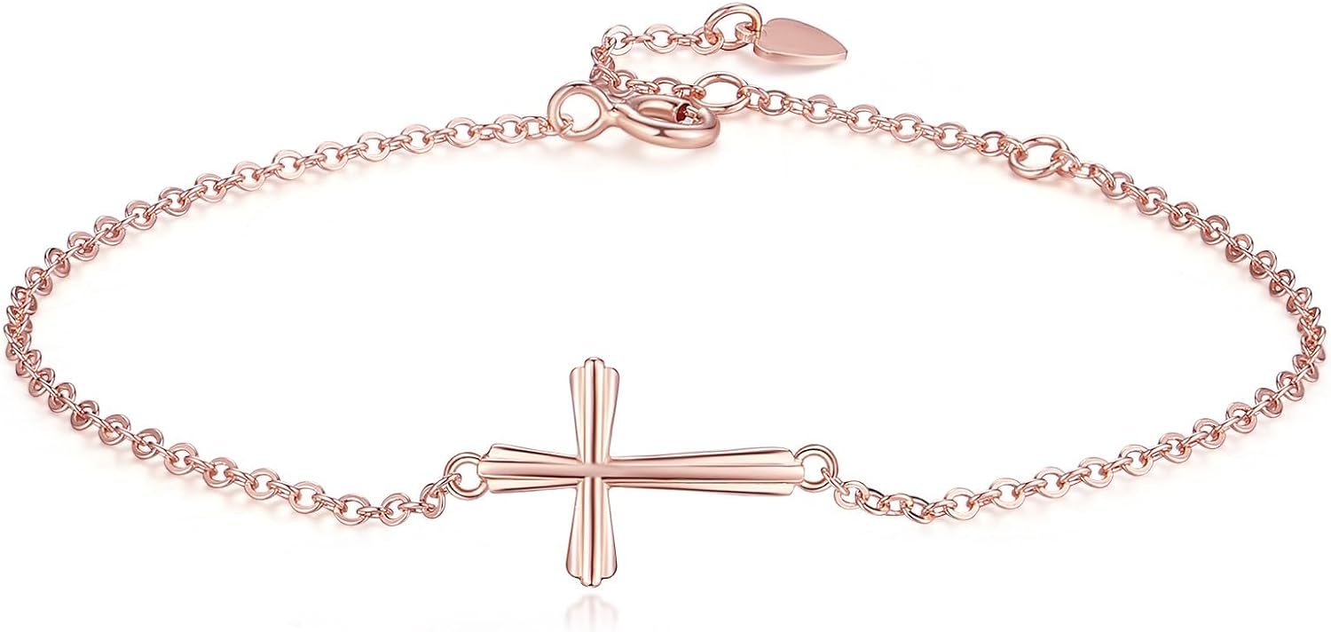 GAVU Adjustable Women’s Cross Bracelet, 925 Sterling Silver Small Diamond Cross Bracelet for Women