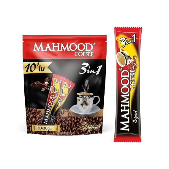 Mahmood 3 in 1 Coffee Instant Coffee with Milk and Sugar Delicious, Easy-to-Make Instant Coffee Packets, 10 Sticks Total