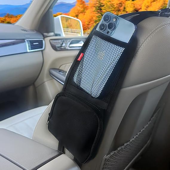 Car Seat Side Organizer, Heavy-Duty 600D Oxford Auto Seat Storage Hanging Bag, Phone & Accessory Holder with Mesh Pocket, Universal for Cars SUV Truck