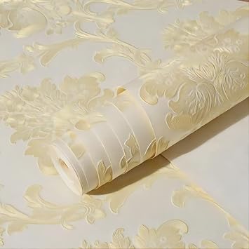 HYO&ZOY Wallpaper Peel and Stick Non-Woven Self-Adhesive Embossed 3D Contact Paper Removable Non-Woven Wallpaper(Beige)