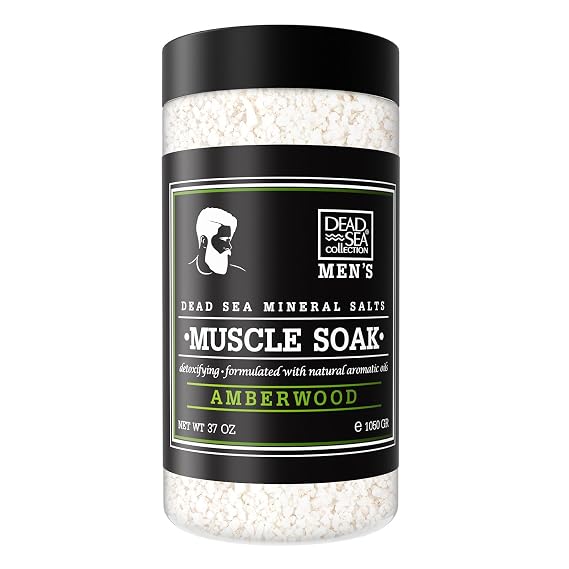 Dead Sea Collection Bath Salts for Men with Amberwood Oil - Muscle Recovery Bath Soak Mens Pure Dead Sea Salt for Soothing and Relaxing - 37 Oz