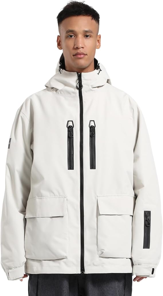 GSOU SNOW Mens Baggy Snowboard Jacket Snow Ski jacket Waterproof | 15K Waterproof,10K Breathable,Windproof,9 Pockets,Powder Skirt,Adjustable Hem,Underarm Vent For Snowsports